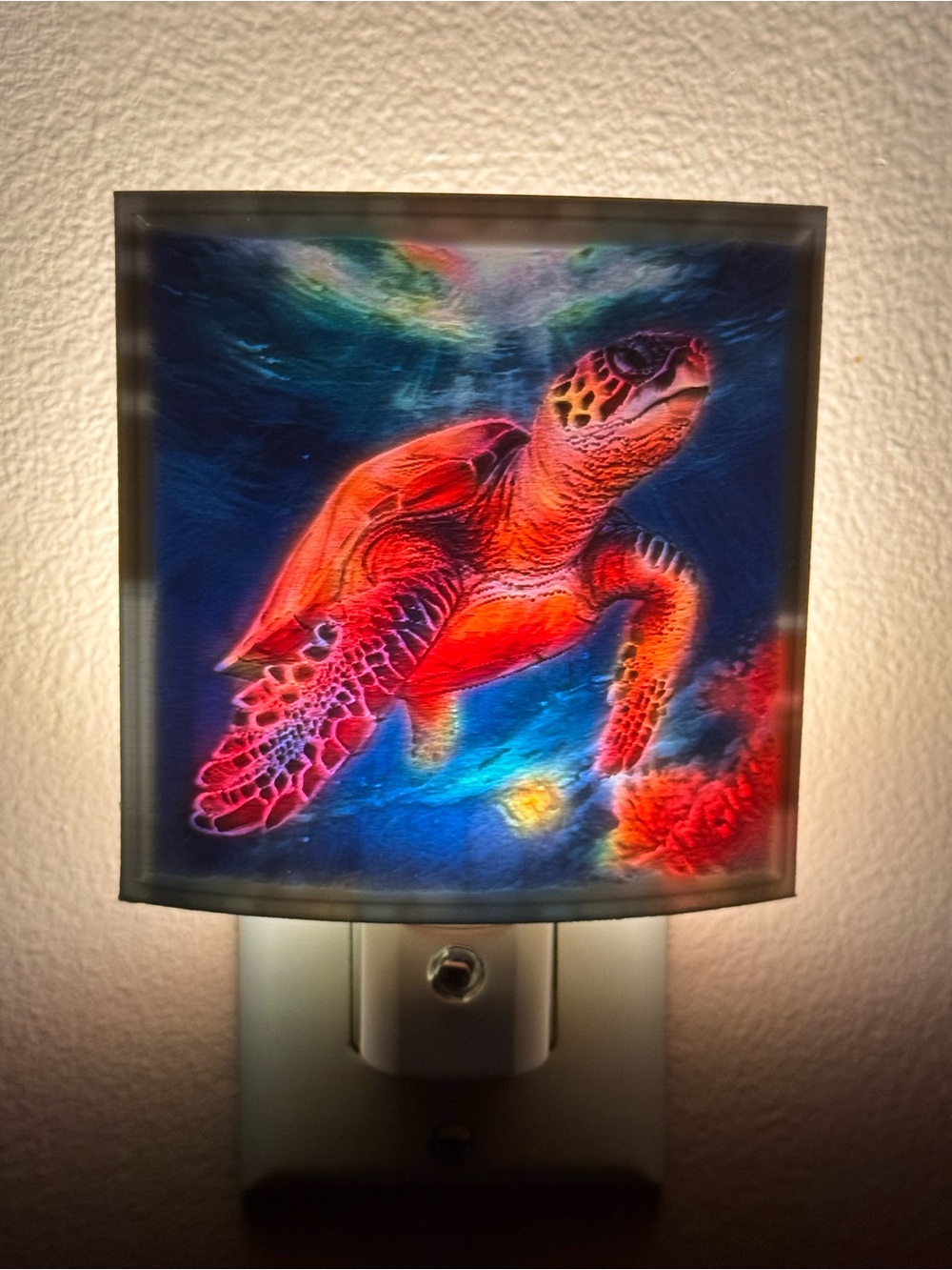 Neon Sea Turtle Art Print Nightlight Shade - Red and Blue